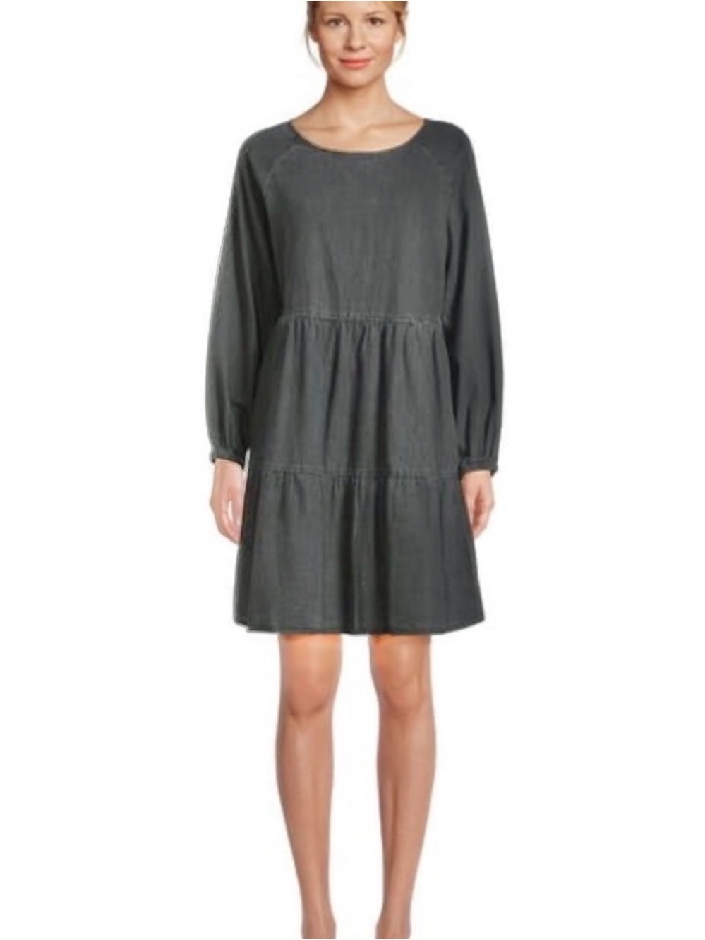 Beach Lunch Lounge Lidia Tiered Shirt Dress Black Long Sleeve Women's Size Small